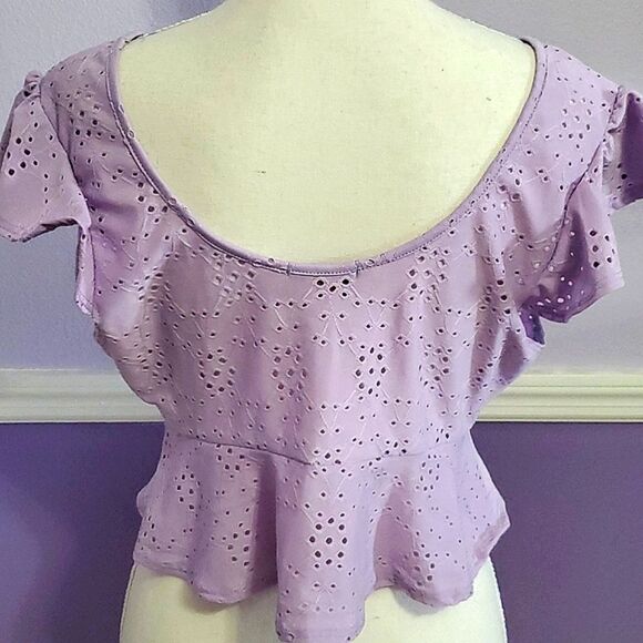 NWOT Ragdoll Lavender Eyelet Ruffled Boho Prairie Crop Top - Picture 5 of 7